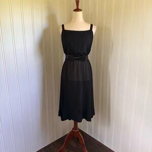 Vintage 70s Coquette Black Midi Dress size L